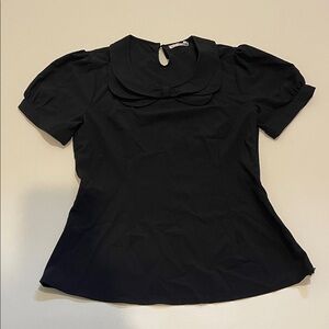Mikarose Black Double-Layer Peter Pan Collar Short-Sleeve Blouse